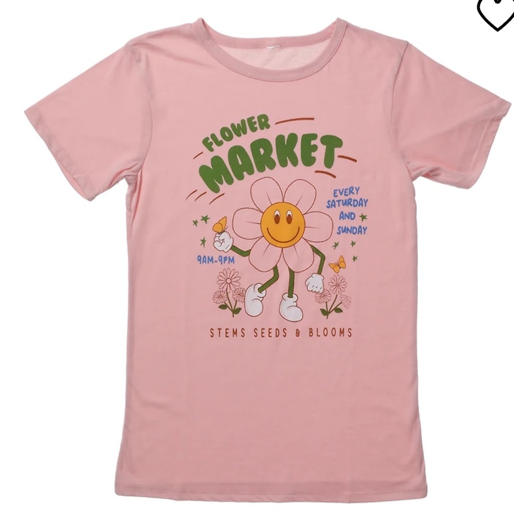 Pink Flower Market Daisy Graphic Print Tee Shirt Junior’s M NWT